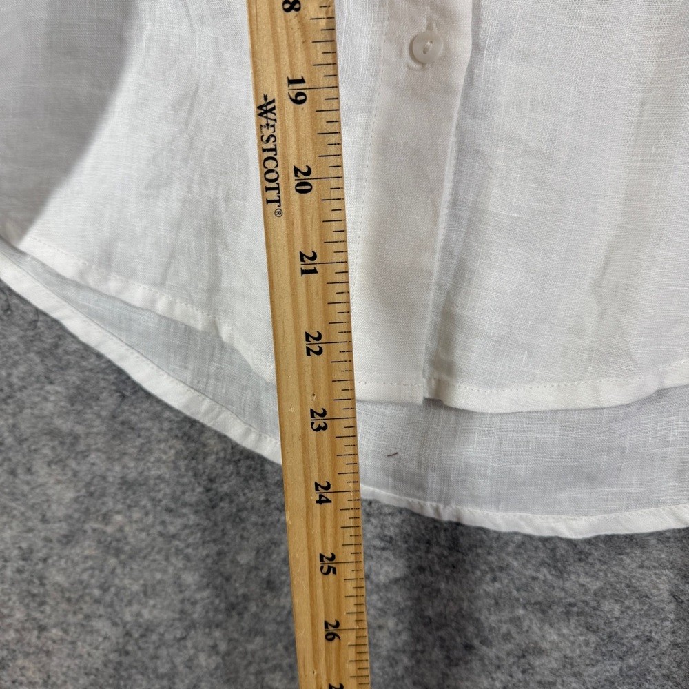 Club Monaco Linen Boho Blouse White XS Embroidered Sleeve Button Shirt Summer - Picture 9 of 16